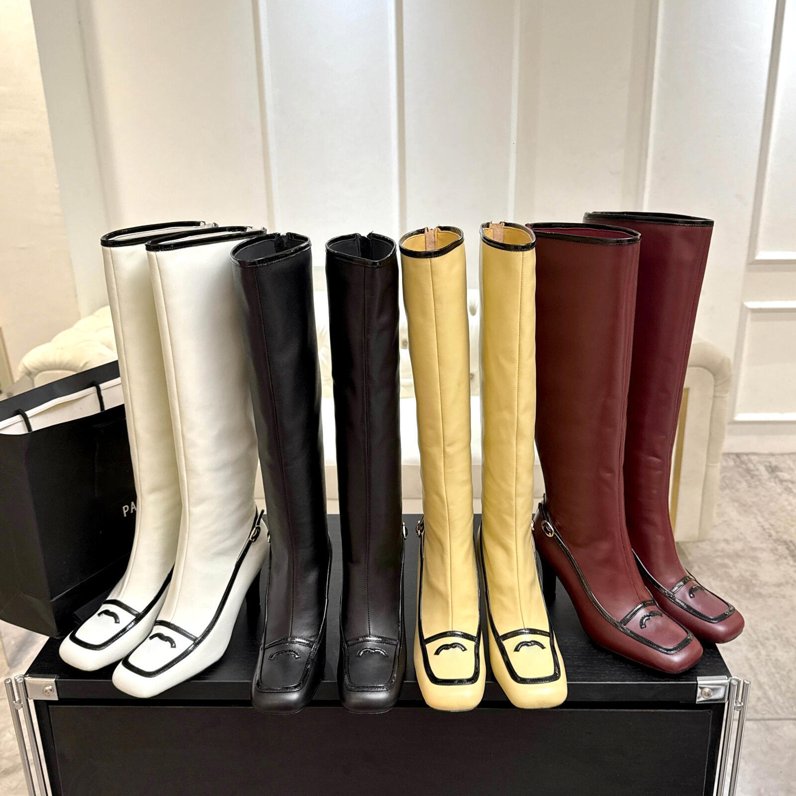 High quality Square Toe Flat Women Ankle Boots Soft Leather luxury Designer Back Zipper Mid calf boots Fashion Elegant Ladies Dress shoe Knee boot