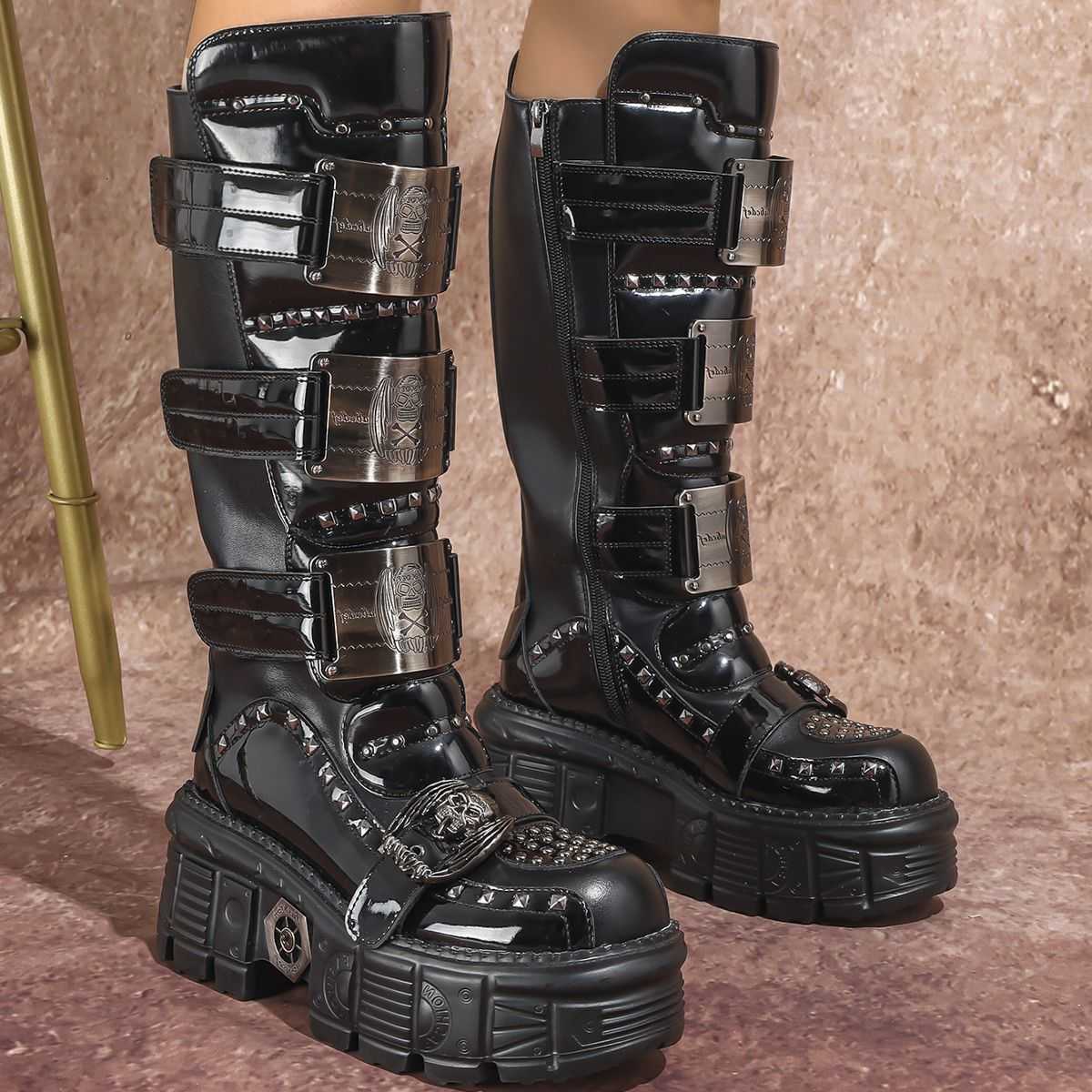 Botas Premium de suela gruesa para mujer, botines Chelsea de plataforma de altura media, estilo Rock Punk, largo oscuro, ligero, 2025, H260921