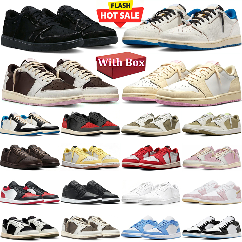 travi scott low 1 designer Basketball shoes 1s lows mens sneakers woman trainers Black Toe Neutral Olive Low Tops jogging walking shoe with box