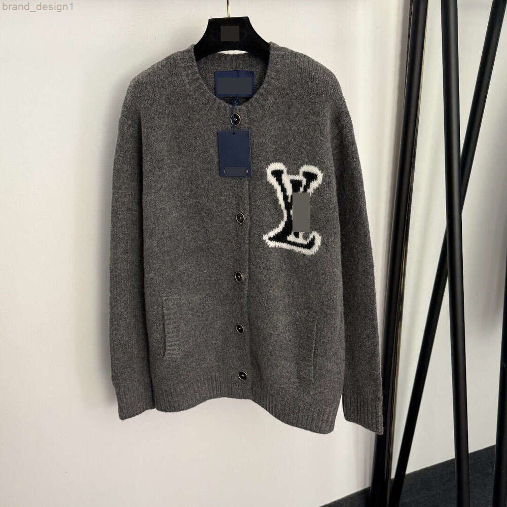High Version L Brand 25 Early Autumn New Color-Block Solid Classic Letter Embroidery Round Neck Knitted Long Sleeve Cardigan Wool