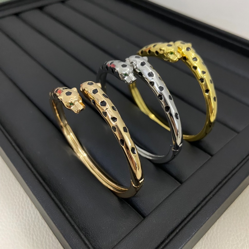 Designer Gold Plated Panther Bangle Black Spotted Enamel Elegant Women Statement Jewelry For Evening Party Daily Wear