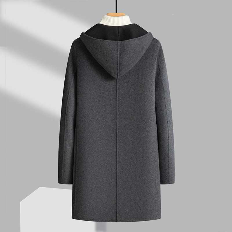 Wool Blends Business Casual Men's Mid length Hooded Coat Double sided Woolen Overcoat D260921 e5