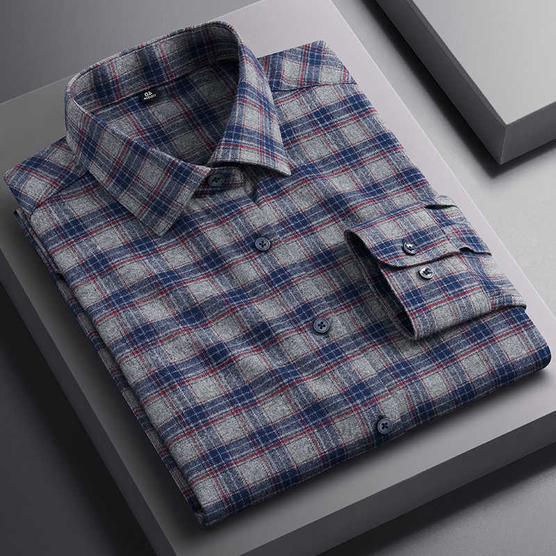 Pure Men's Casual Shirts 100% Cotton Shirt Men's Plaid Shirt Long Sleeve Regular Fit Men Casual soft Comfortable Flannel Social Shirts Men