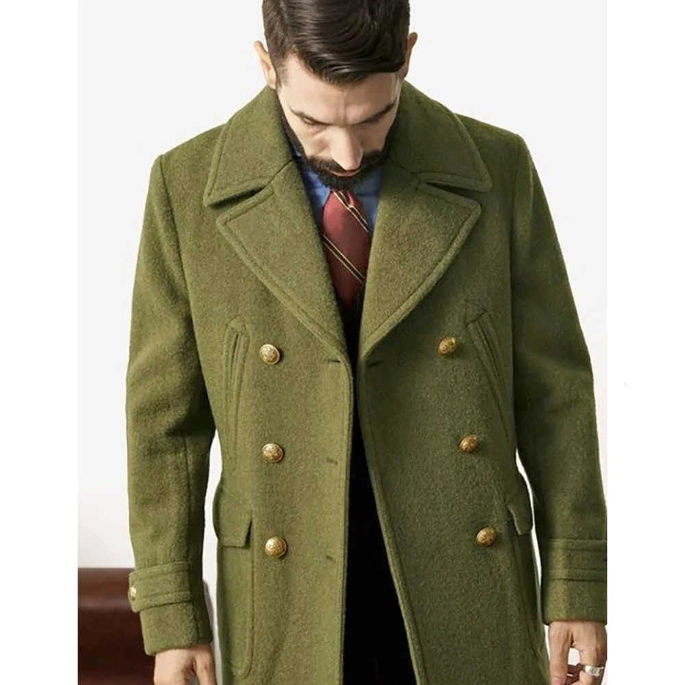Green Men's Wool Blends Business Men Tweed Jacket Trench Coat Party Mid-length Overcoat Double-breasted Spring Autumn Coat Design Men's Cl