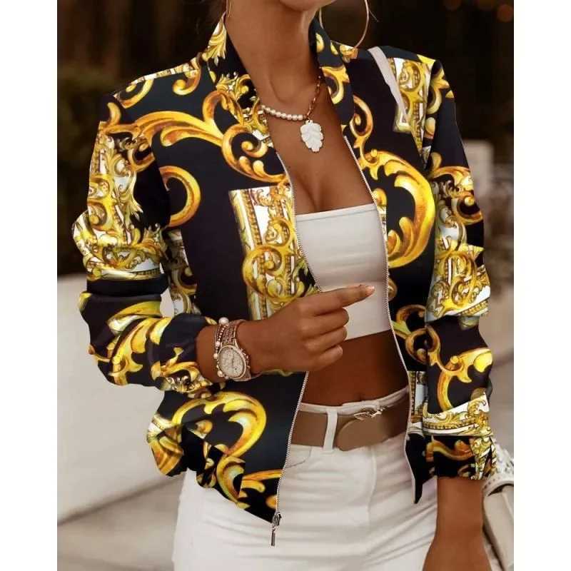 Women's Autumn Women's Jacket Jackets Long Sleeved Commuter Standing Neck Zipper Cardigan Solid Color Printed Casual Top Jacket Coat for F