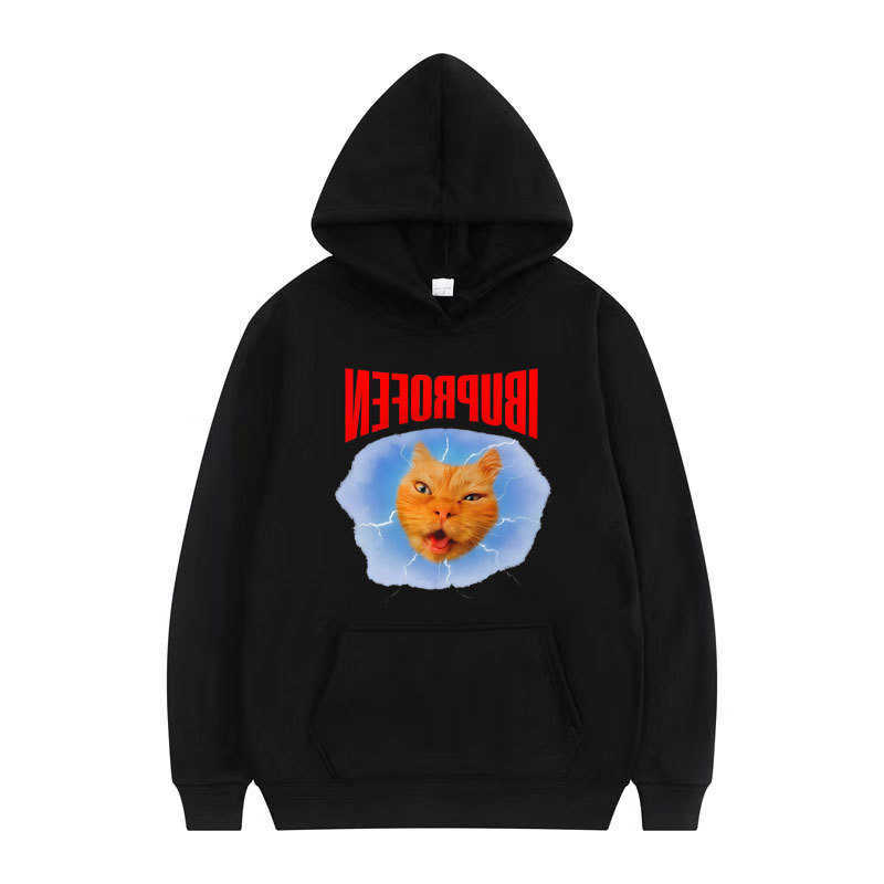 Funny Men's Hoodies Sweatshirts IBUPROFEN Cat Meme Vintage Unhinged Graphic Hoodie Men Women Fashion Hoodies Oversized Long sleeve Sweatshirt D