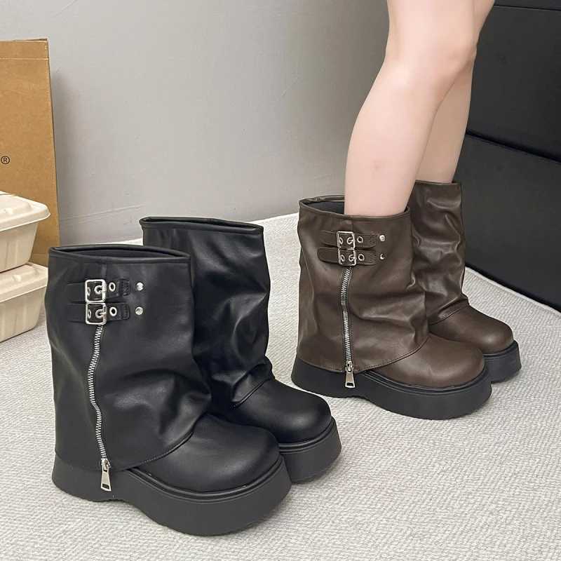 Botas moteras con plataforma para mujer Novedades 2025 | Botines de suela gruesa estilo oscuro | Botas Punk Para Adelgazar y Aumentar la Altura L269