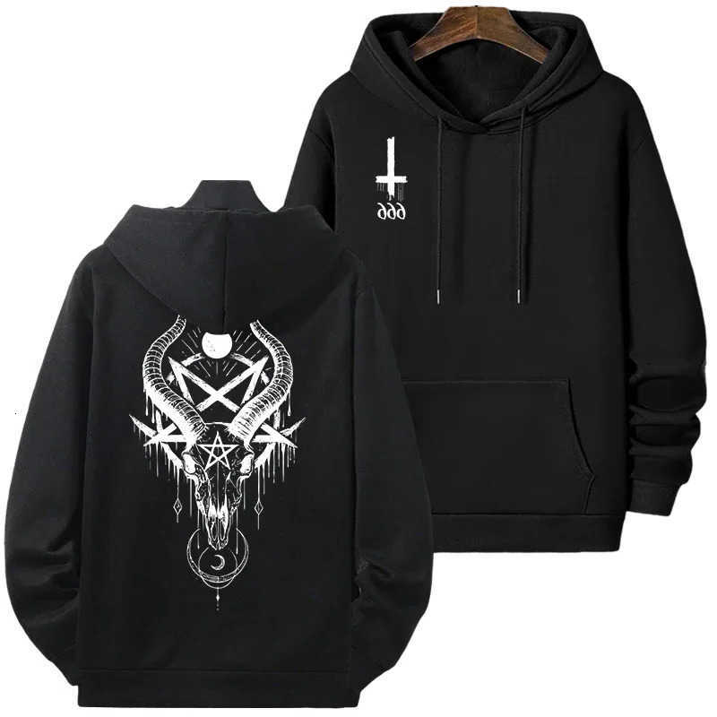 666 Sweatshirts Men's Inverted Hoodies Cross Goat Pentagram Hoodie Front Back Print Pocket Pullover Gothic Dark Street Long sleeve Top D260921