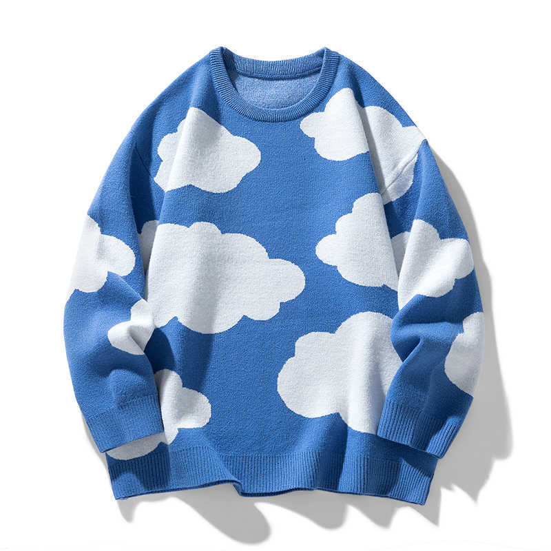 Cloud Oversized Sweaters Men Autumn Vintage Graphic Knitted Sweaters Fashion Strtwear Waveform Pullovers Homme Men Clothing S260921K86W