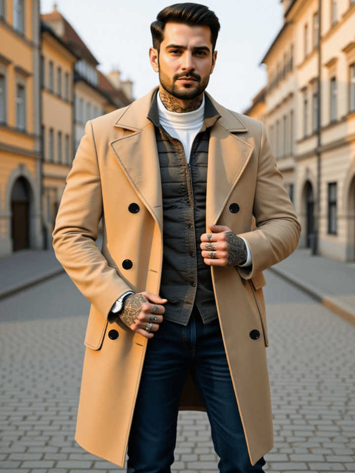 Men's Blends Men's Double-Breasted Wool Wool Overcoat Thickened Winter Trench Coat Windproof Warm European American Fashion Trend D260921