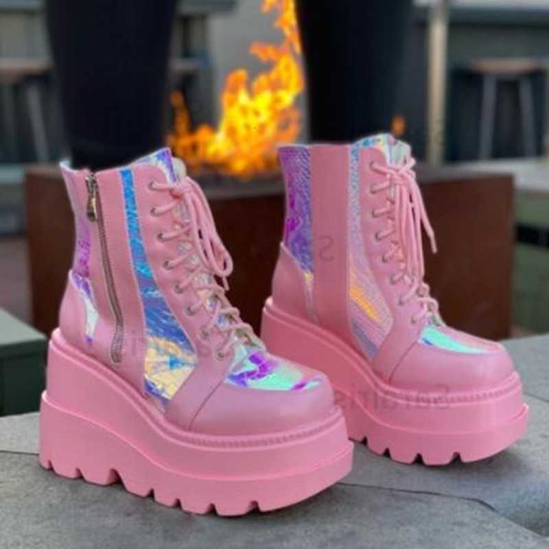 Autumn Boots 2023 and New Winter Women's Platform Boots High Top Side Zipper Boots Punk Style Thick Sole Large High Heel Women's Shoes H26
