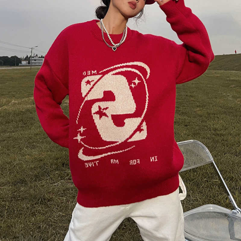 Letter Capital Print Solid Color Retro Men's and Women's Autumn Winter Sweaters Harajuku Crew Neck Oversized Baggy Knitted Top S260921SXWX