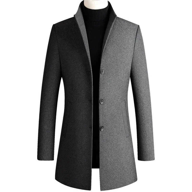 Brand Men's TFETTERS Wool Blends Trench Coat Korean Fashion Business Casual Stand Collar Long Jackets for Men 2026 Autumn Windbreaker Winter Co