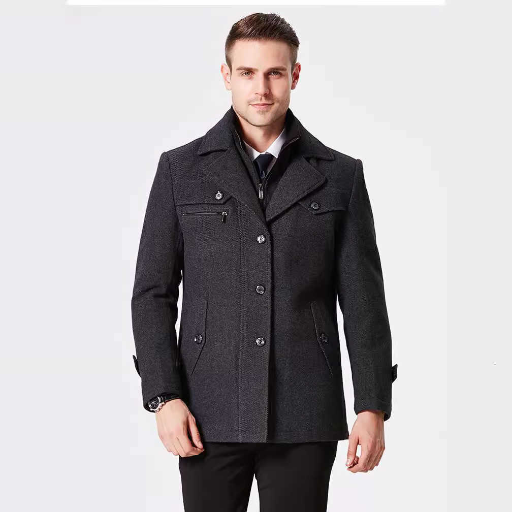 European Men's Wool Size Blends Pure Color Wool Windbreaker for Spring Autumn and Winter Medium To Long Length Long Sleeved Jacket for Men D260