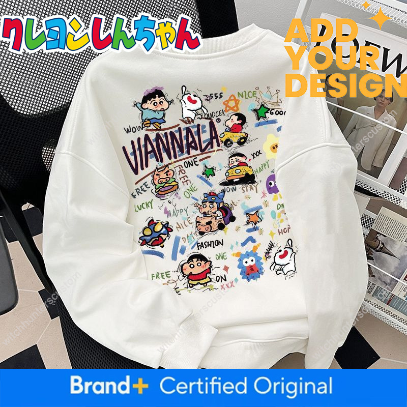 Sudadera con forro polar pesado de estilo americano con estampado de dibujos animados de Crayon Shin-chan, cuello redondo, top juvenil y de moda, es