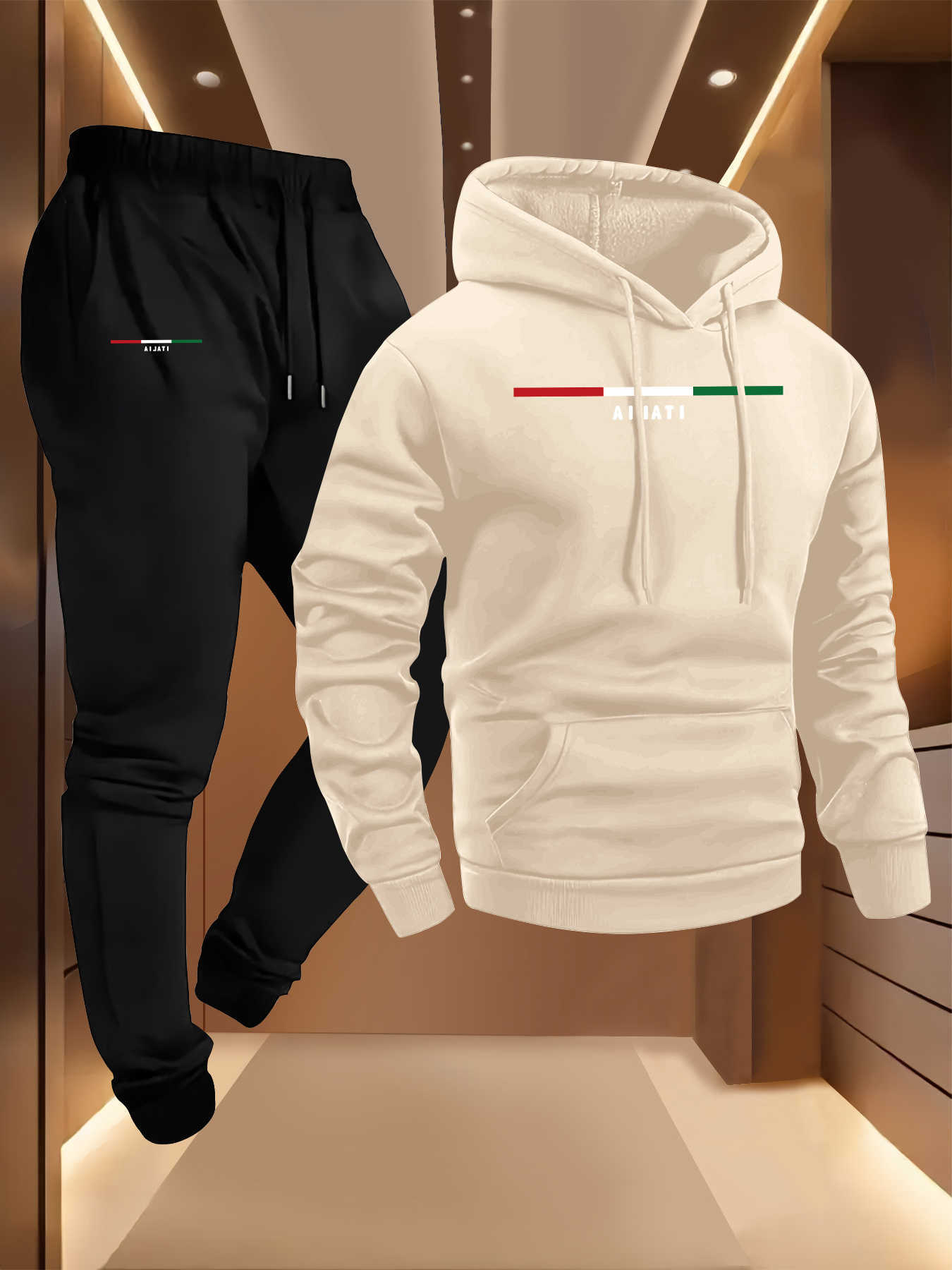 Hoodies Sweatshirts Italian printed Men's men's long-sleeved hooded pullover set casual sportswear trendy outfit men's pullover set D