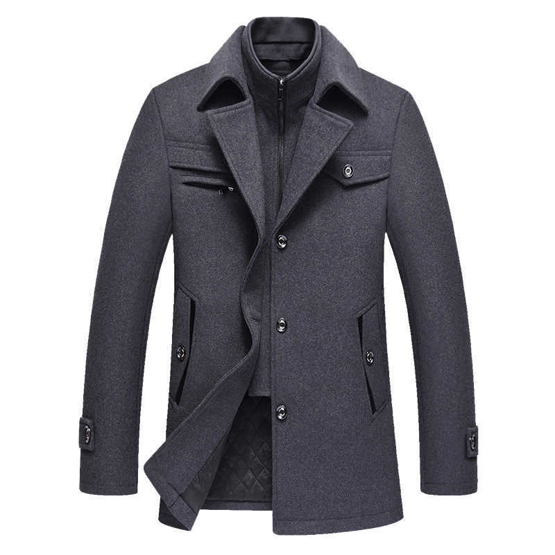 Wool Blends BROWON 2026 Men's Mens Winter Woolen Coats men Long Sleeve Turn Down Collar Faux Two-piece Work Business Wool Jacket Overocat for M