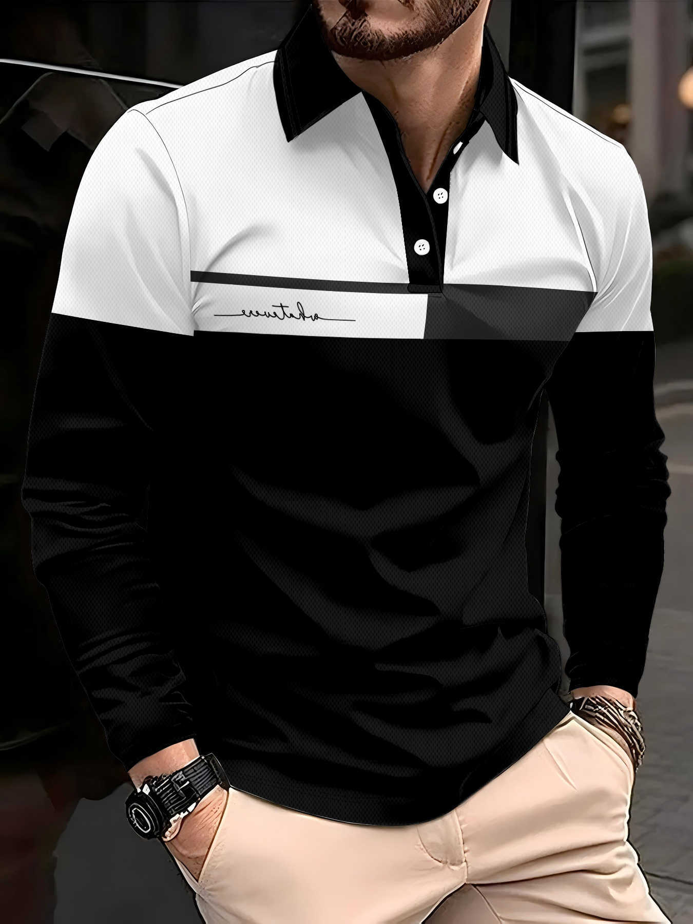 2026 Men's Casual Autumn/Winter Shirts Men's Striped Print Comfortable and Soft Casual Fashionable Outdoor Polo Shirt H260921