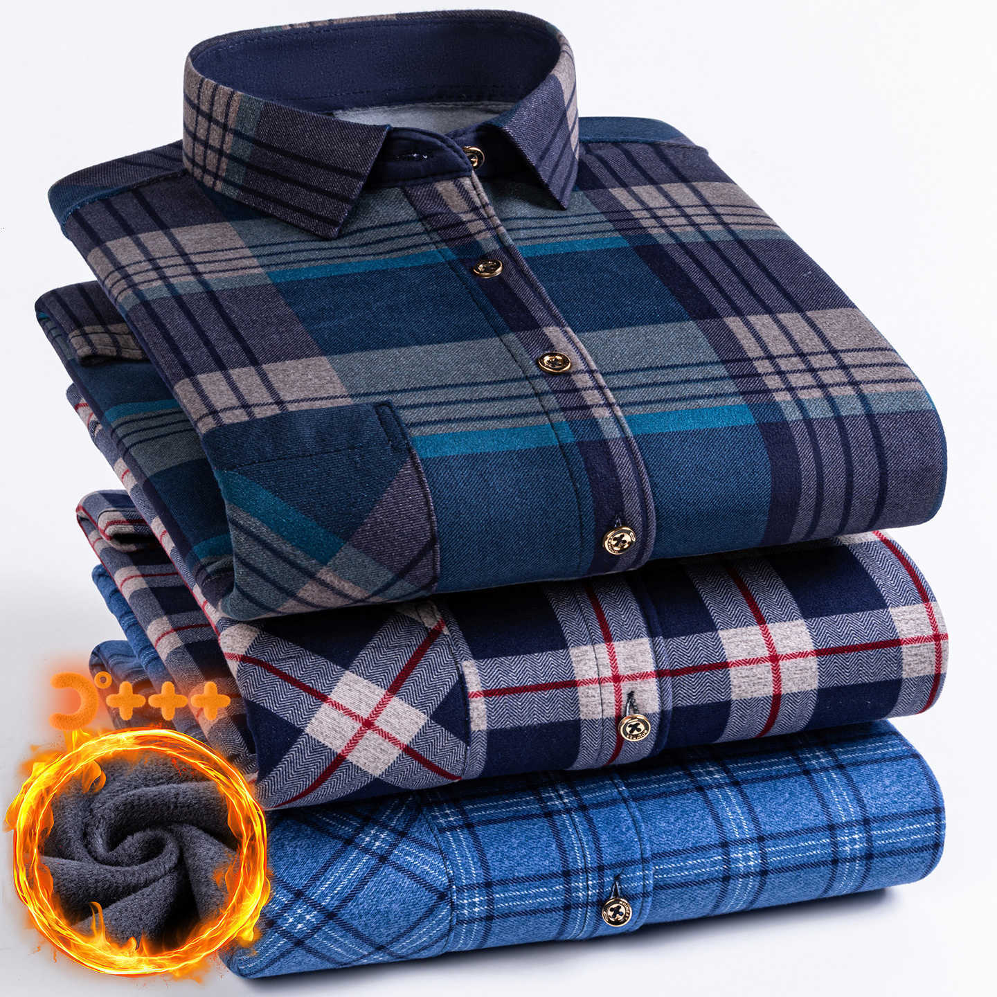 Plus Men's Casual Shirts New Size 8XL 7XL 6XL Men's Shirt Autumn Winter Fleece Thickened Warm Long Sleeve Plaid Business Casual Slim-fit M
