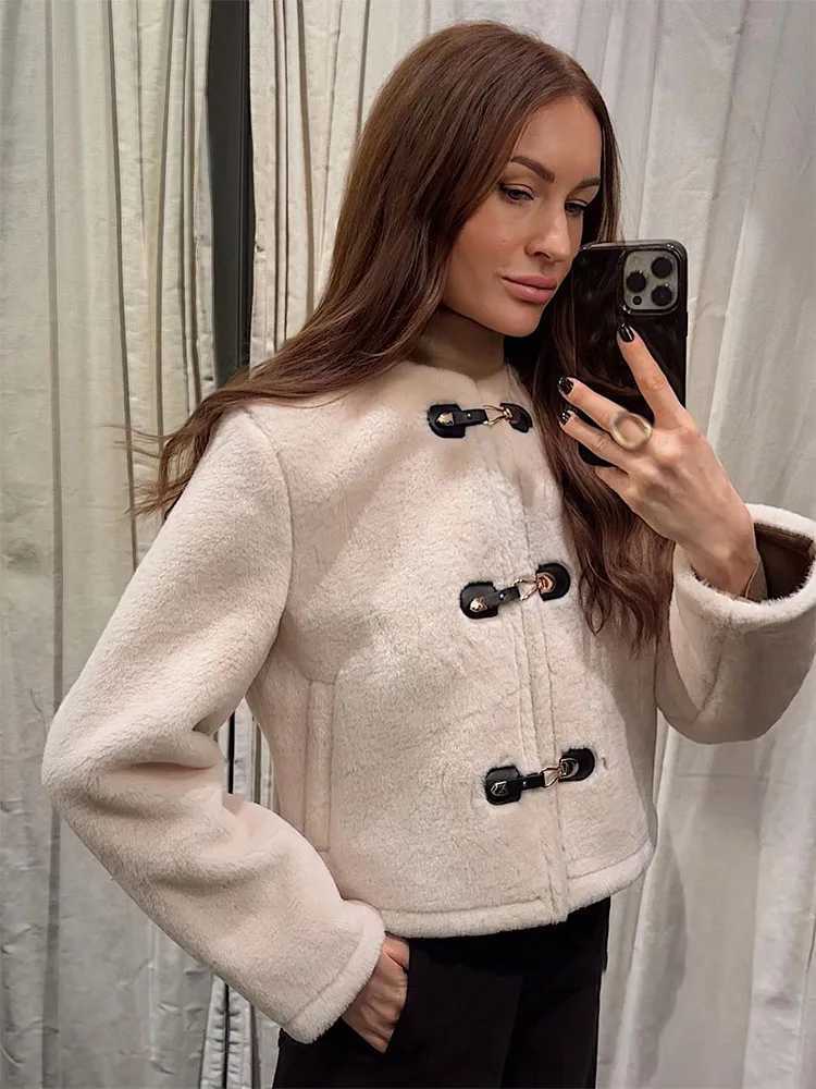 HH Women's Autumn And Winter New Double-Sided Jacket With Knot Buckle Faux Fur Decoration Slimming Short Style Jacket T260829
