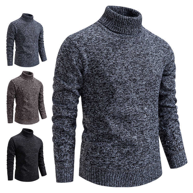Sweater Men's Autumn Winter Fashion New Trend Slim Wool Thin Velvet Turtleneck Knit Bothirt Clothing S260921Z2JM