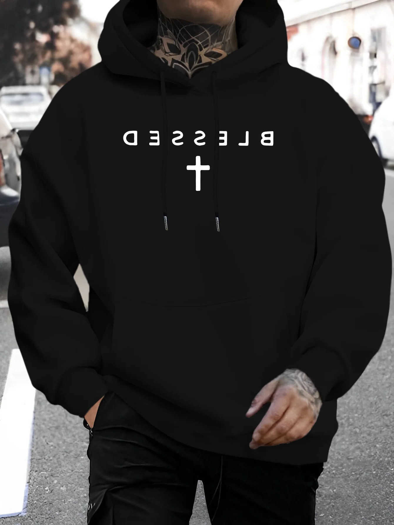 personalized Men's Hoodies Sweatshirts New blessing print fashionable autumn winter hooded sweatshirt comfortable and versatile casual unisex c