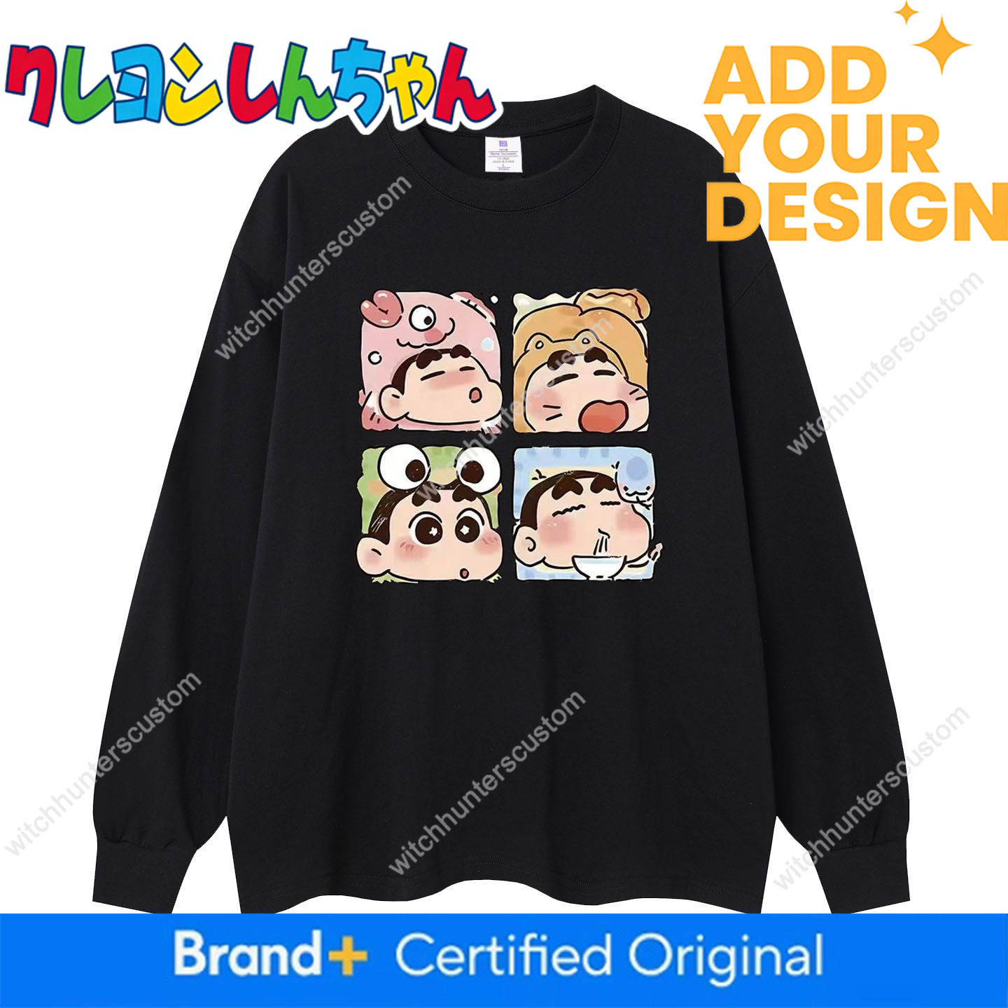 unerxi autumn and winter pure cotton long-sleeved T-shirt, unisex, loose fit, couple's style, with Crayon Shin-chan print, suitable as a base l