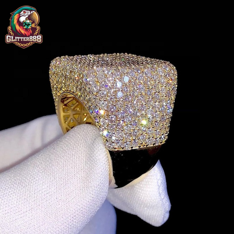 Hip Hop Jewelry Luxury 14K Gold Plated Solid 925 Sterling Silver Iced Out Paved VVS Moissanite Diamond Ring for Men Women Party