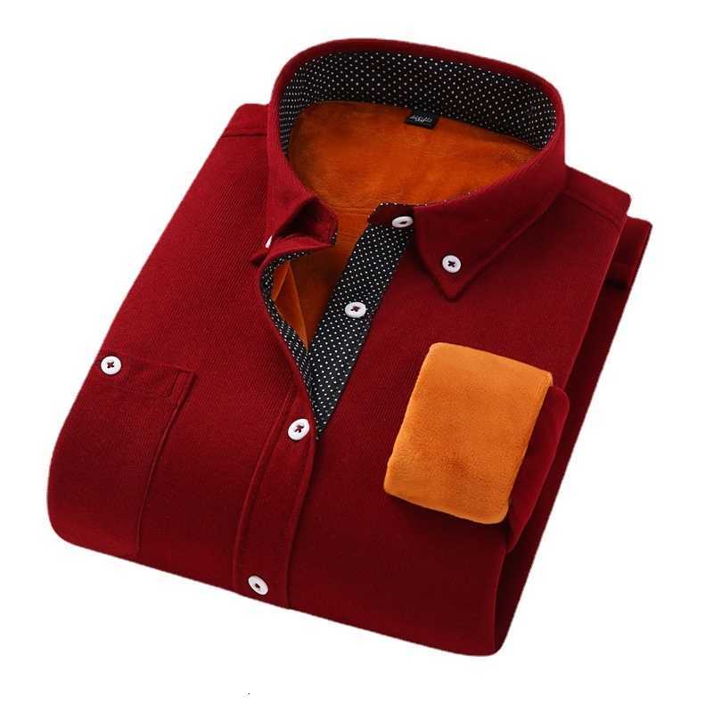Corduroy Shirts Men's Fabric Casual Men's Button-down Collar Single-breasted Long-sleeved Fleece-lined Shirt Asian Size Slim Shirts Blue B