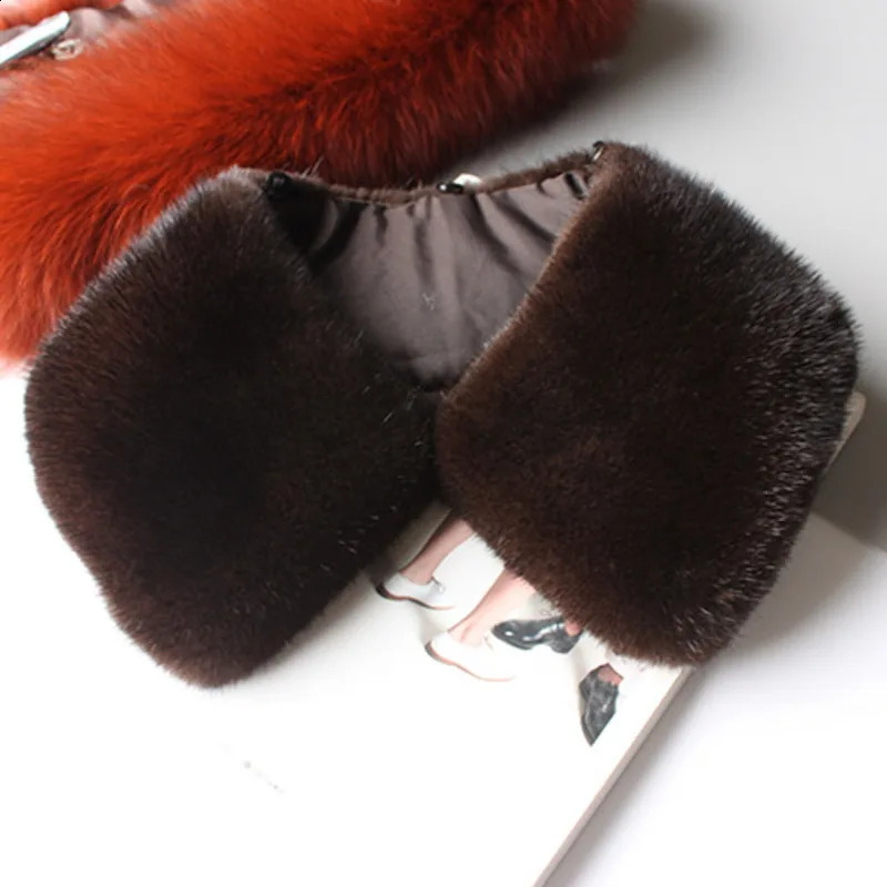 Mink Fur Collar Men's Square Neck Warmer Fashion Fur Black Brown Collar Natural Mink Fur Collar For Coat Jacket Winter 260920