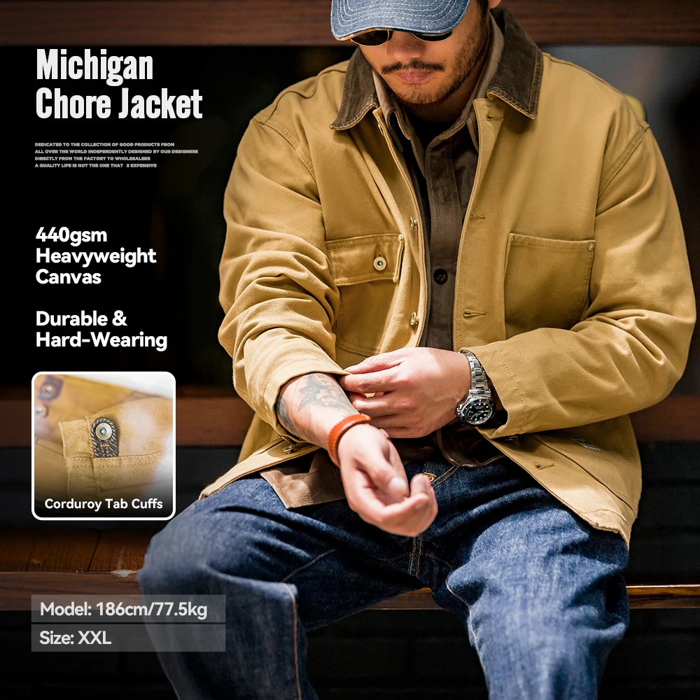 Maden Vintage Heavyweight Michigan Chore Giacche Cappotto da caccia in tela multitasche per uomo Primavera Colletto con risvolto allentato Outwear 2