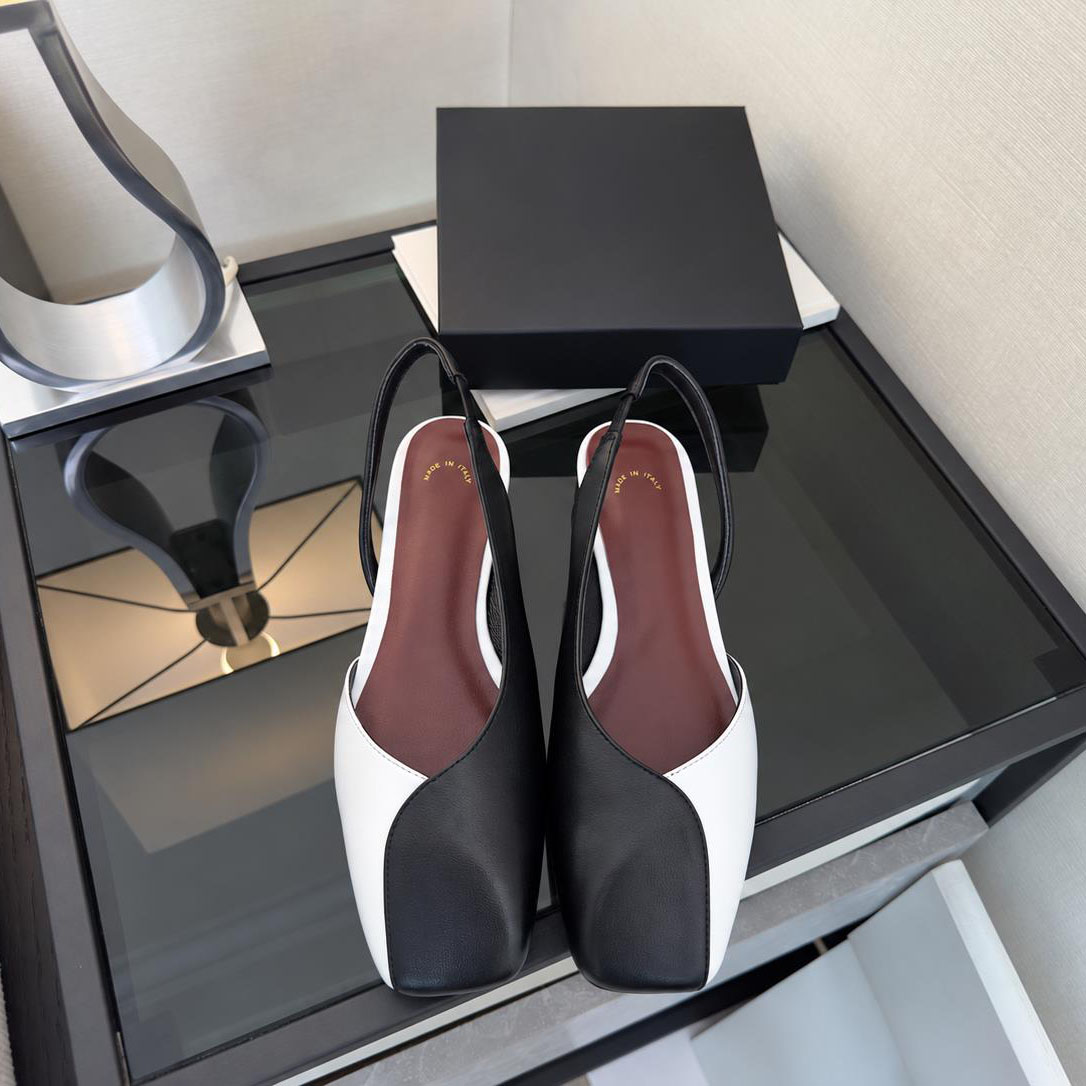 Slingback Pumps Square Toe Two Tone Leather Patchwork Dress Shoes Elegant Women Formal Party Office Daily Wear Luxury Designer Footwear