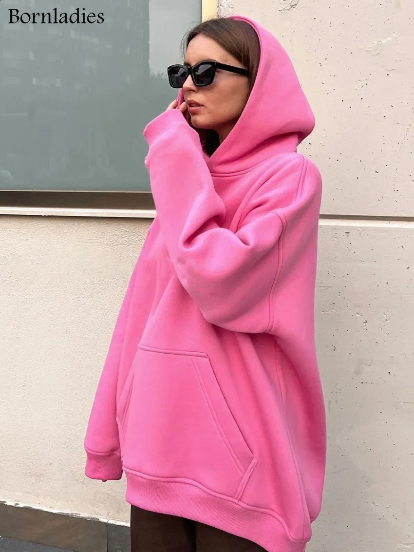 Bornladies Oversized Hoodies Sweatshirts for Women Autumn Winter Thick Warm Fleece Girls Streetwear Loose Pullover 260920