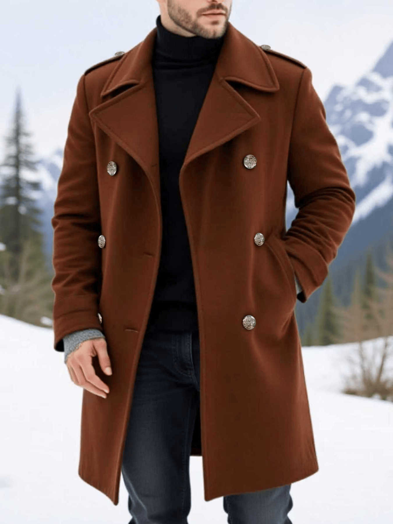 Men's Men's Wool Blends Winter Solid Ocercoat Double-Breasted Jacket In Woolenen Fabric Thickened Lining For Ultimate Warmth - New Arrival