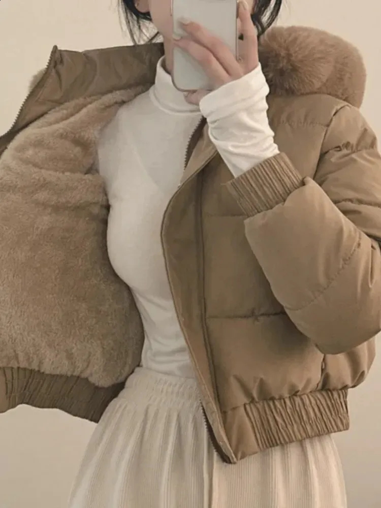 Faionable Thiened Autumn Winter ort Bread Sle Jaet Womens Chic Hooded Coat with Fur Collar Long Sve Warm Cotton 260921