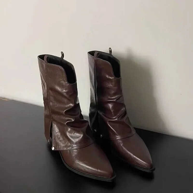 Botas de otoño 2025 Nuevas botas cortas sexys de tacón bajo para mujer en tallas 35 - 40. Botines de algodón marrón de moda de alta calidad. H260921