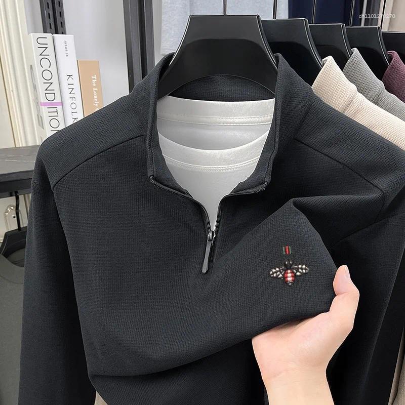 Fashionable Original Brand Exquisite Bee Embroidery Men's Knitted Sweater Autumn Selling Velvet Warm Zipper Pullover