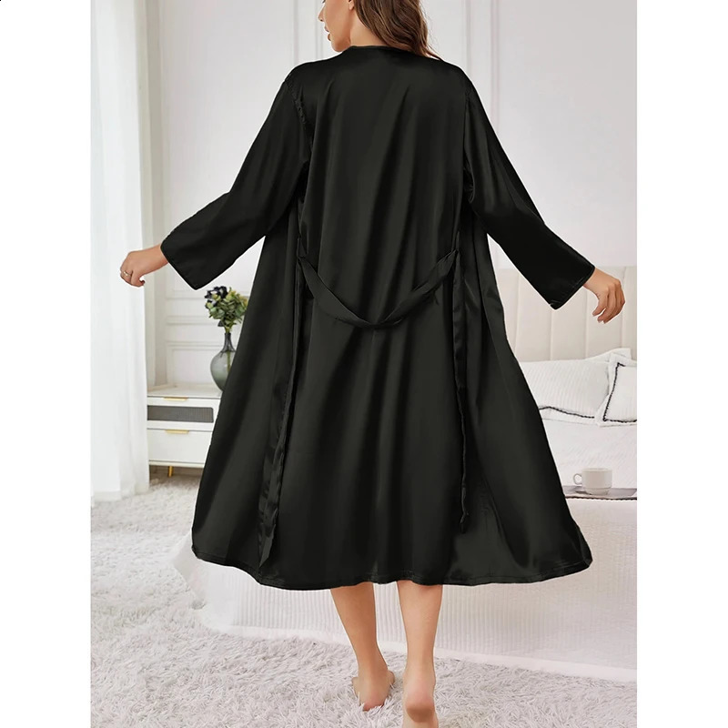V Neck Simple Women's Nightgown Comfortable Solid Color Pajama Bathrobe Elegant Casual long Morning Robe For Home 260920