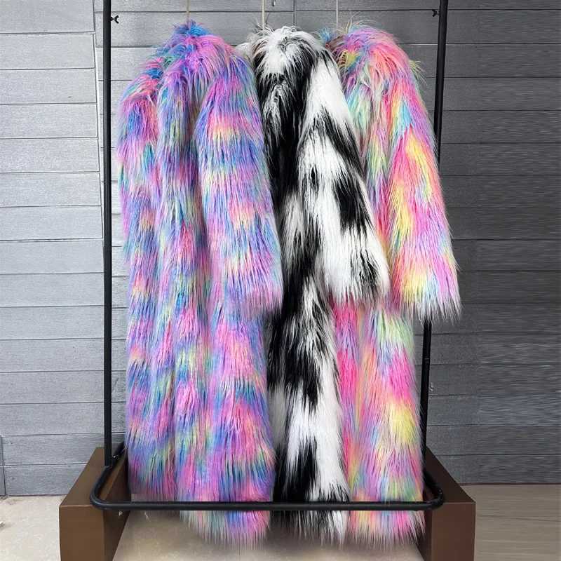 Women Print Long Faux Fur Coat Turn Down Collar Elegant Thick Coat Warm Jackets Lady Loose Coats Strtwear Winter 2025 T260829