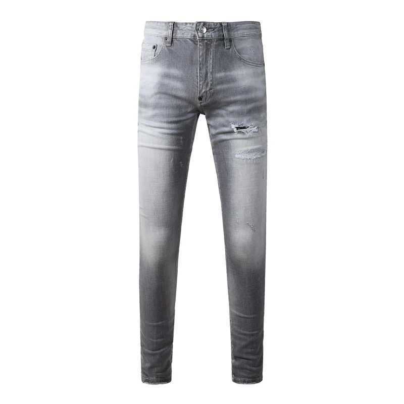 Men's Vintage Grey Wash Skinny Jeans Distressed Faded Ripped Slim Fit Denim Pants Streetwear HipHop Trousers S260921PC2G