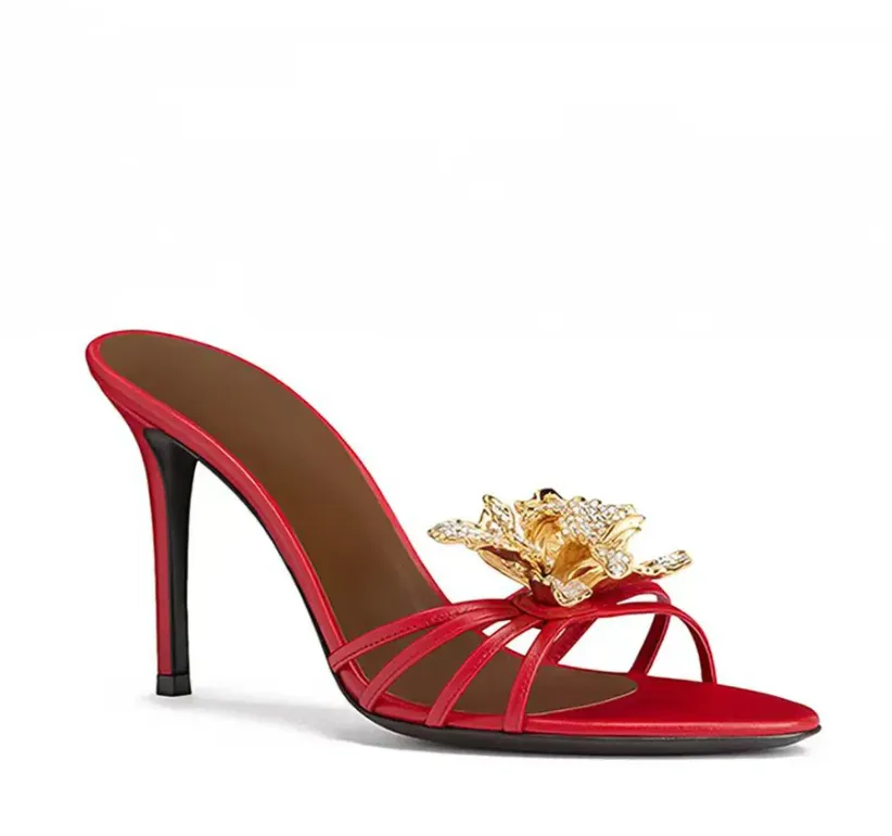 Clandestino sandal Crystal Flower High Heeled ORCHID CRYSTAL MULE Shoes Flower Gold Buckle Metal Pointed Toe LUXURY DESIGNER Slide Heeled Italy woma