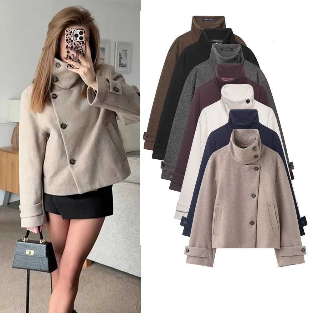 Women's Women's Jackets Autumn Winter Stand Collar Woolen Jackets Coat Female Single Breasted Loose Long Sleeve Coats Thick Warm Wool Outw