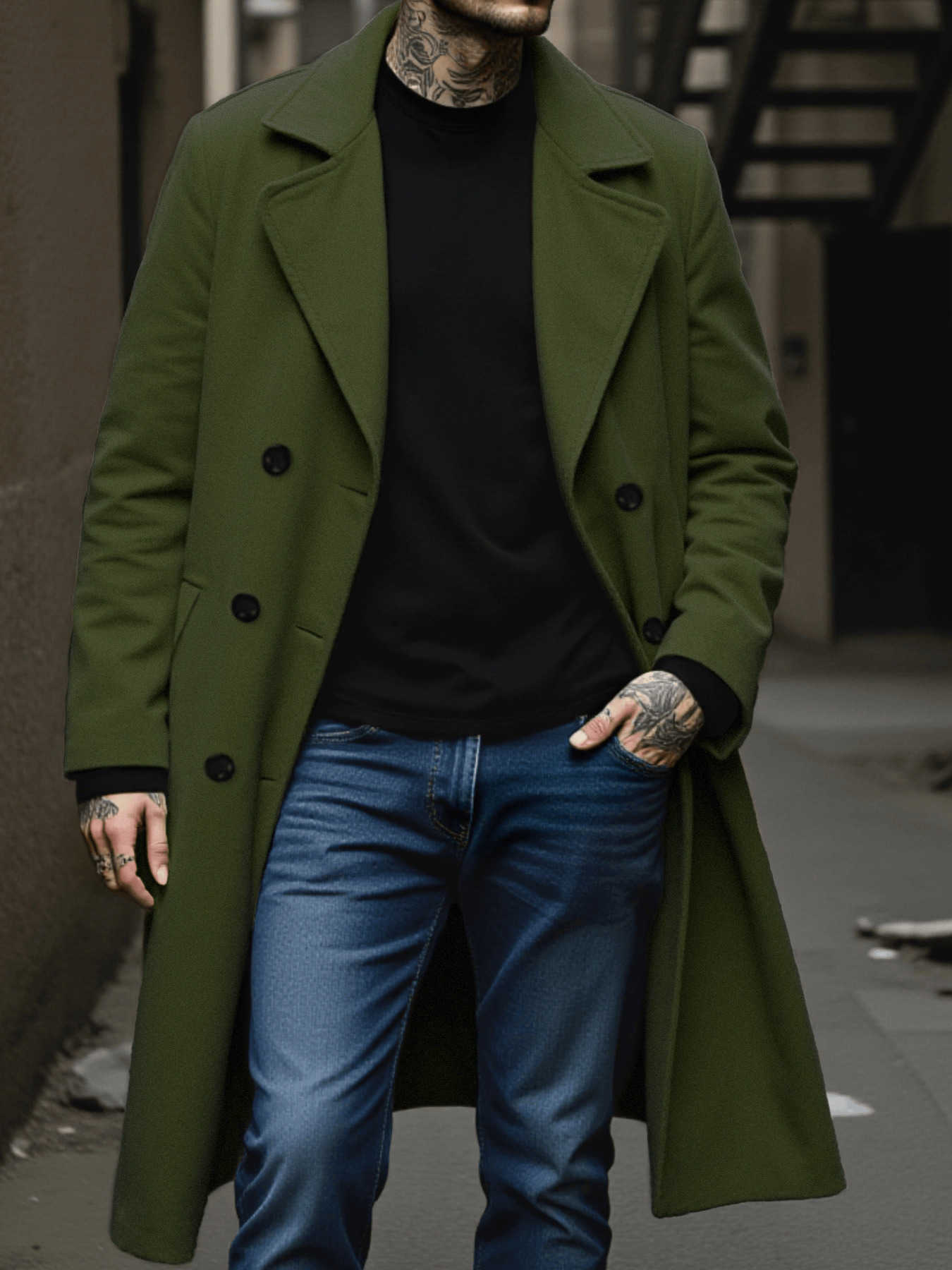 Autumn/Winter Blends New Men's Wool Thickened Double-Breasted Woolen Blend Jacket Plush Lined Windproof Business Casual Urban Commute Warmth D2