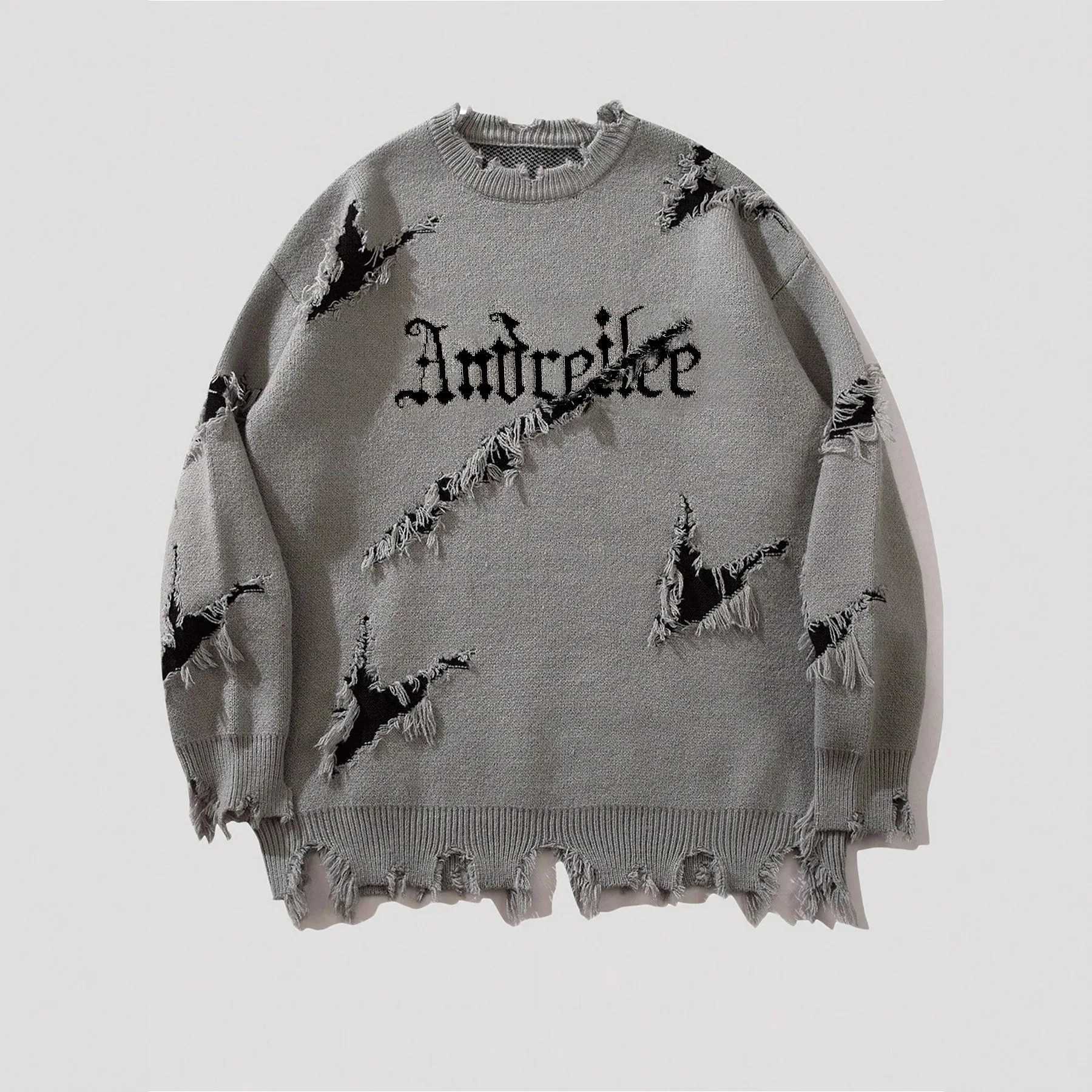 2025 New Men Distressed Sweater Hip Hop Pullover Vintage Casual Knitwear Top Streetwear Fashion Autumn Winter S2609211TRY