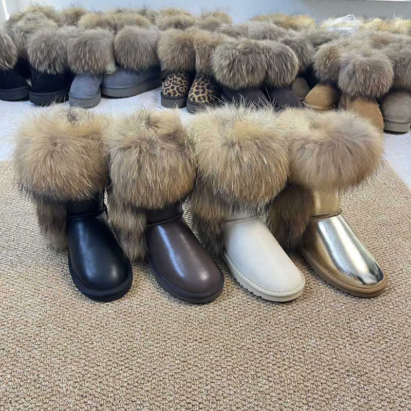 Plus-size 2026 women's mid-calf winter boots with fox fur lining fleece-lined and waterproof L26921