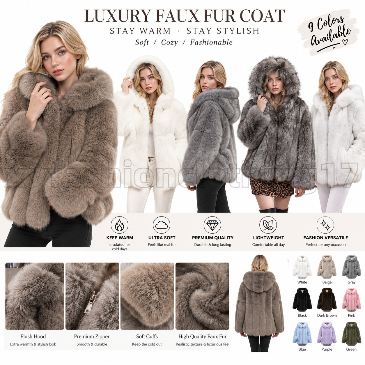 Women Winter New Korean Style Faux Fox Fur Hooded Warm Overcoat Soft Fluffy Long Sleeve Fashion Loose Fit Daily Street Party Fur Outerwear df