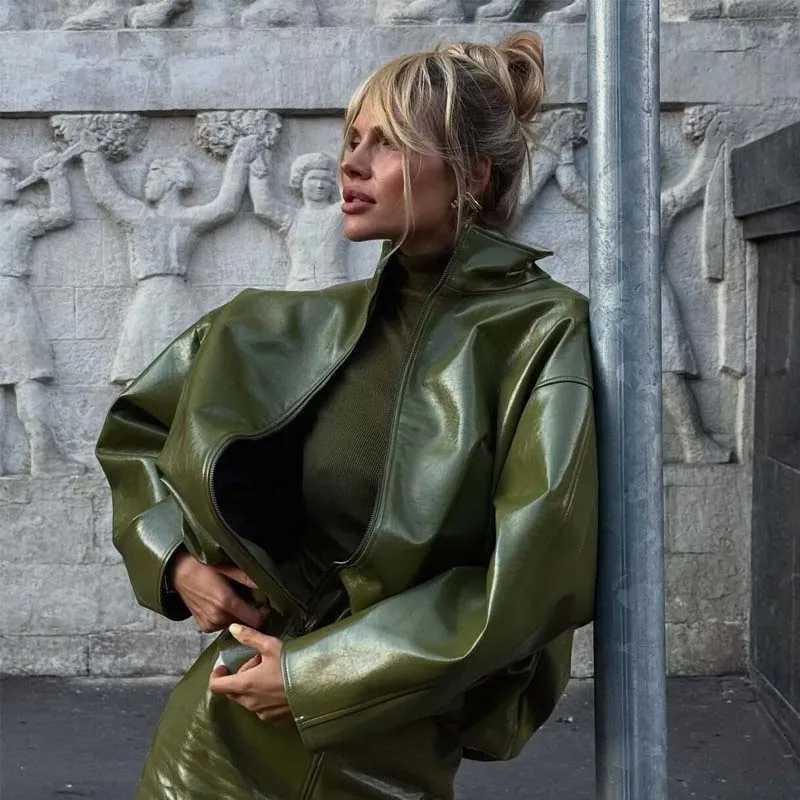 And Women's European Jackets YENKYE American Faux Leather Jacket For Women Long Sleeve Stand Collar Spring Autumn Motorcycle Coat C260921