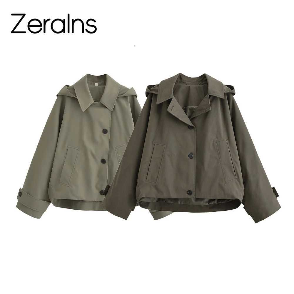 Women's Jackets ZERAINS Autumn new women's versatile casual short windbreaker jacket hooded long sleeved lapel jacket C260921