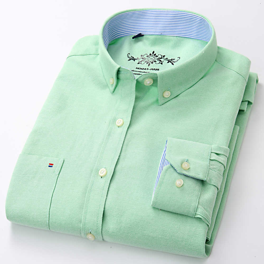 Men's Shirts Men's Autumn Casual Casual Regular-fit Oxford Checkered Shirts Single Patch Pocket Long-Sleeve Thick Plaid Striped Button-dow