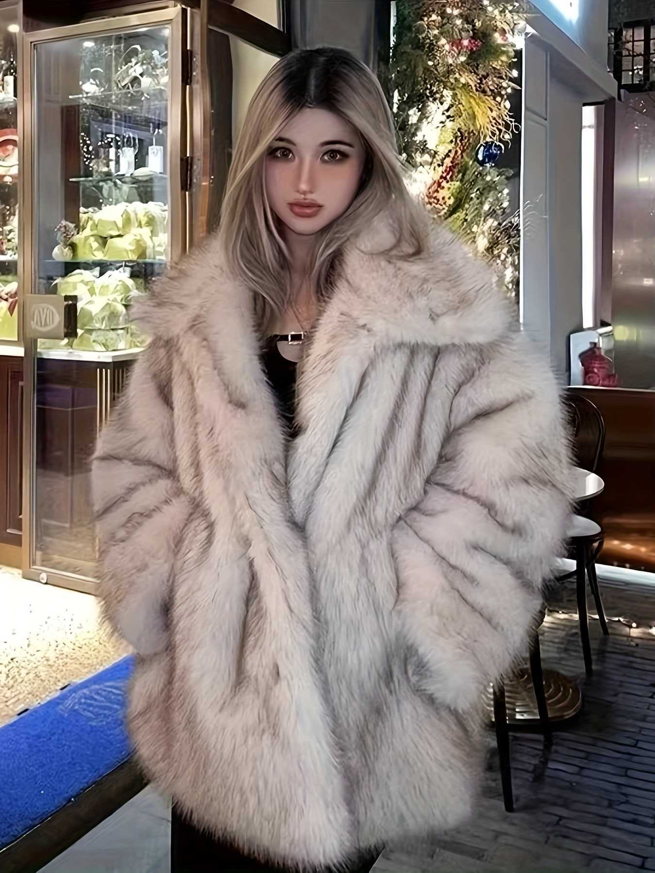 Fur Faux Lapels Oe Women's Tops Fall and Winter Long Sves Are Fashionable War idi Length Women's Coats D260921